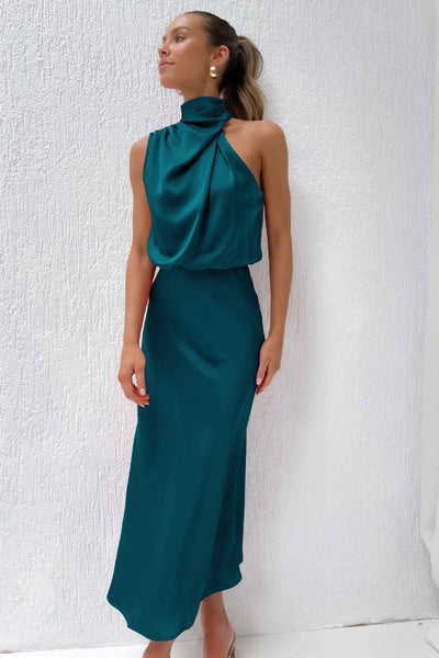 Macha - Halter neck satin maxi dress