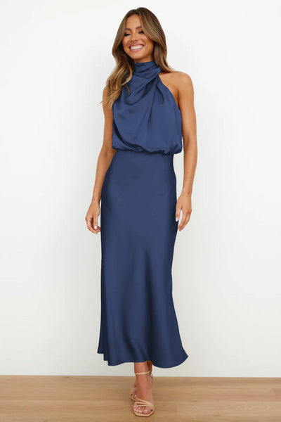 Macha - Halter neck satin maxi dress