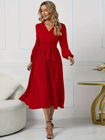 Angela - Plain midi dress with neckline and belt