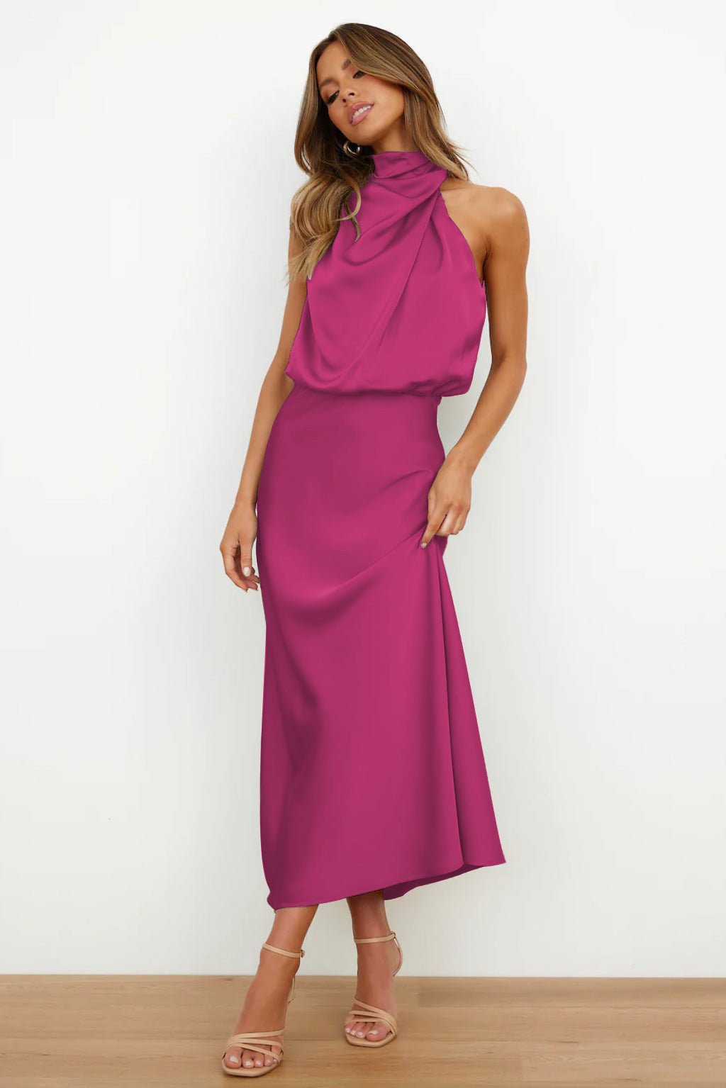 Macha - Halter neck satin maxi dress