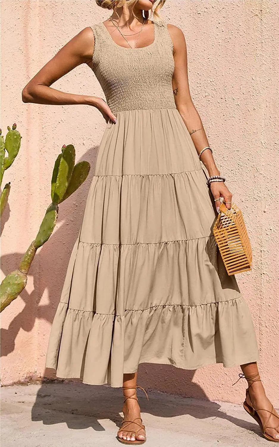 Melisa - U neck pleated maxi dress