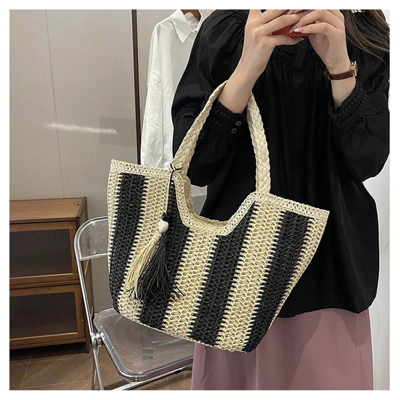 Hallie - Leisure Straw Woven Carrier Bag