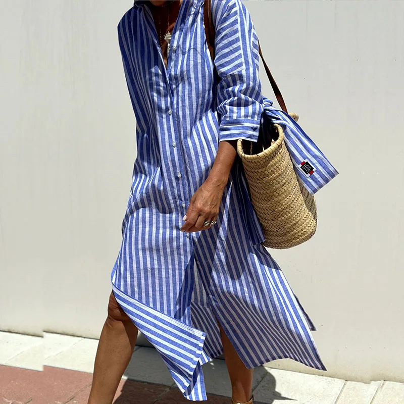 Lanna - Elegant striped shirt dress