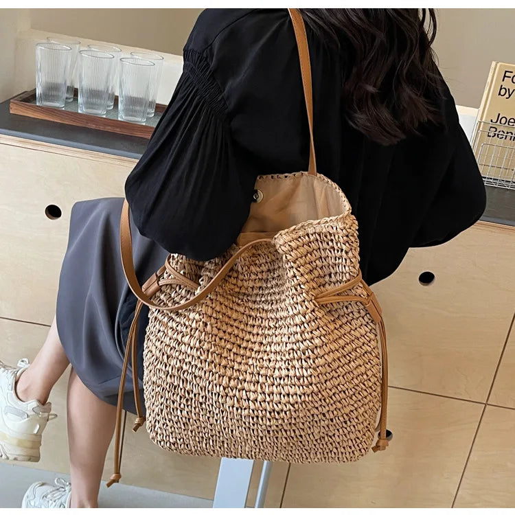 Frankie - Straw Woven Beach Bag