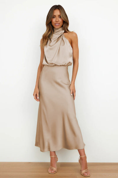 Macha - Halter neck satin maxi dress