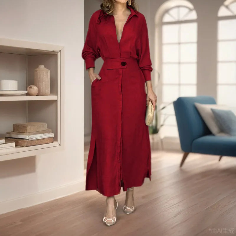 Veronika - Solid color cotton and linen maxi dress